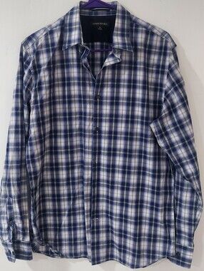 Banana Republic Men’s Navy and White Plaid Button-Down Shirt